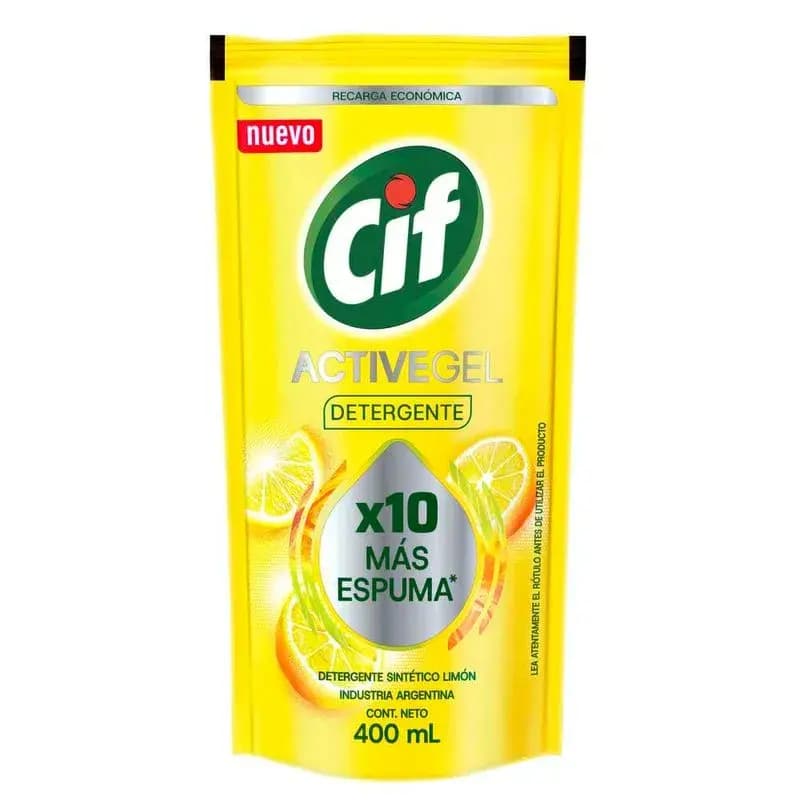 Detergente gel Cif Active limón Doypack x 400ml.