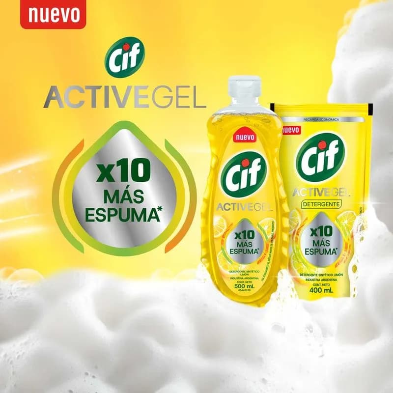 Detergente gel Cif Active limón Doypack x 400ml.