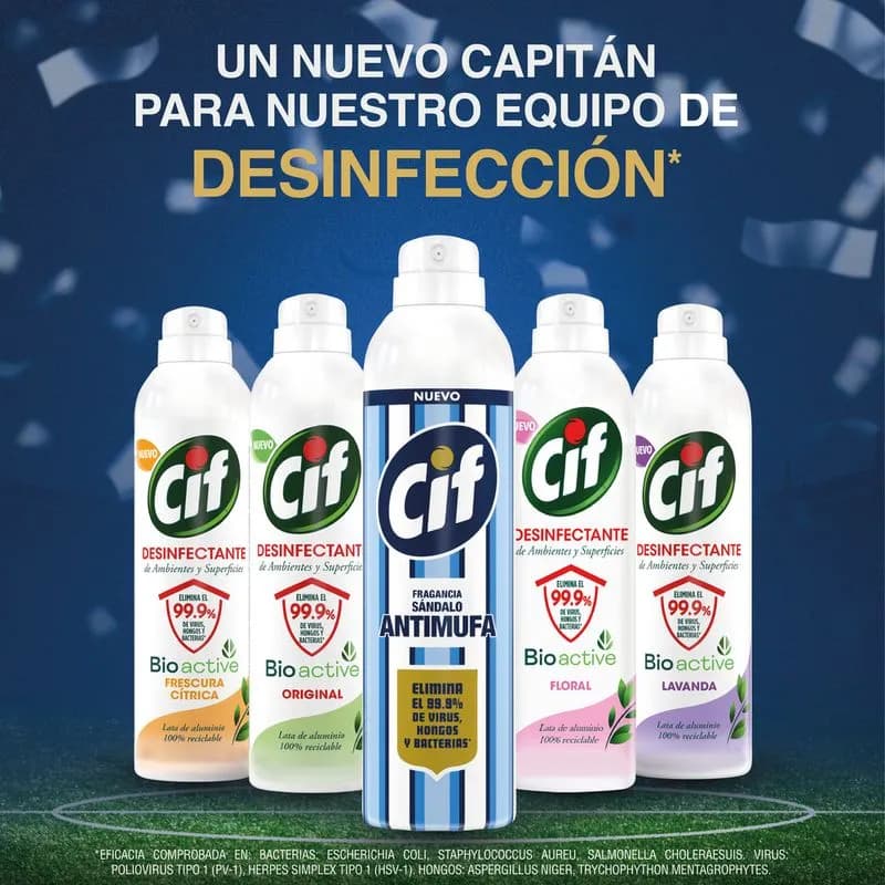 Desinfectante de ambientes y superficies CIF Antimufa Sándalo en Aerosol x 360cm3