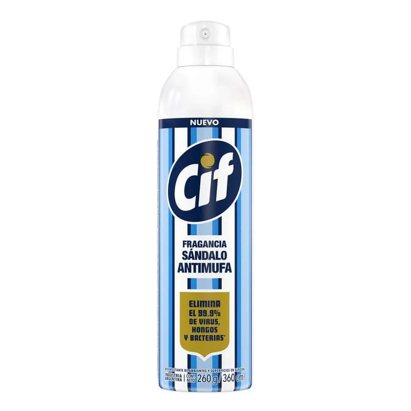 Desinfectante de ambientes y superficies CIF Antimufa Sándalo en Aerosol x 360cm3
