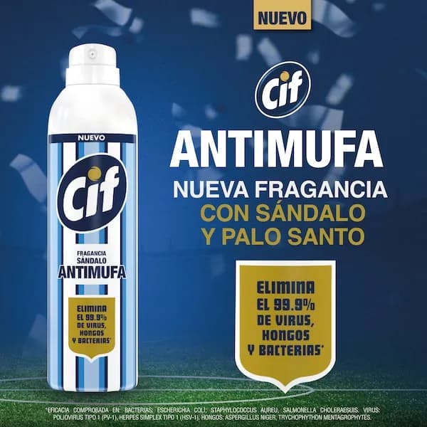 Desinfectante de ambientes y superficies CIF Antimufa Sándalo en Aerosol x 360cm3
