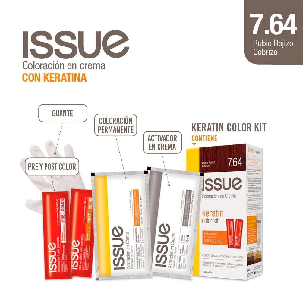 ISSUE Kit Tintura en Crema Keratin Rubio Rojizo Cobrizo 7.64