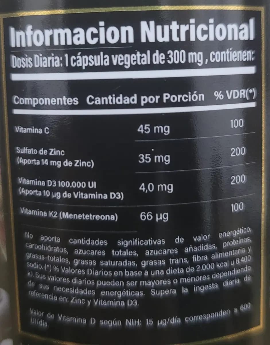 SUPLARIS Suplemento Vitaminas K2+d3+c+zinc x 50caps.