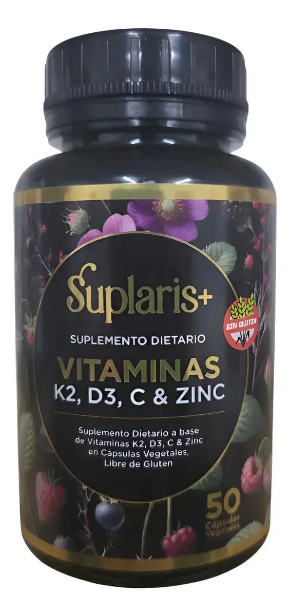 SUPLARIS Suplemento Vitaminas K2+d3+c+zinc x 50caps.
