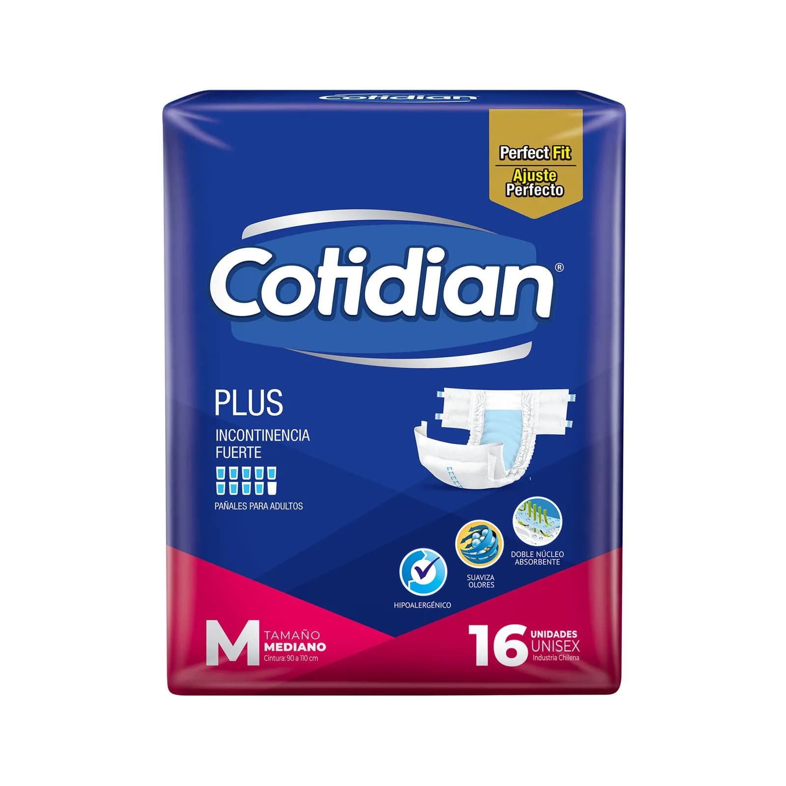 Pañal para adulto Cotidian plus perfect fit talle M x 16uni.
