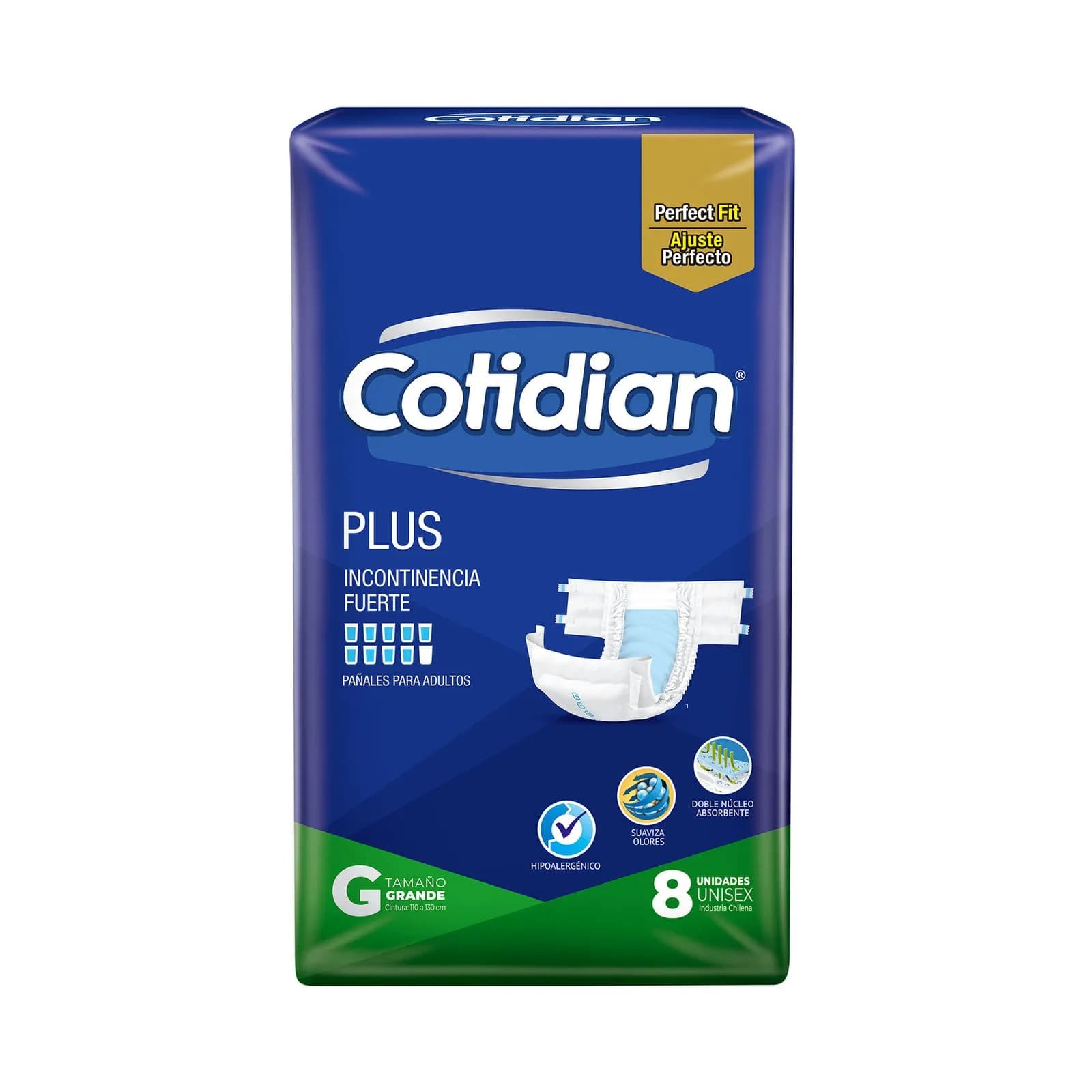 Pañal para adulto Cotidian plus perfect fit talle G x 8 uni.