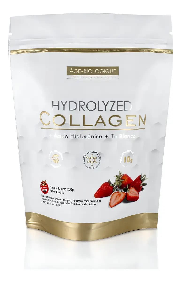 Collagen Hydrolyzed + Acido Hialuronico Gold Sabor Frutila x 200grs.