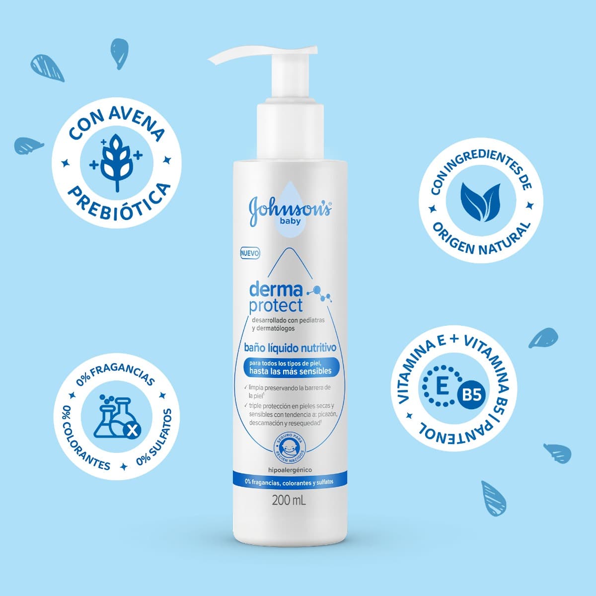 Baño Líquido nutritivo Johnsons baby Derma Protect X 200ml.